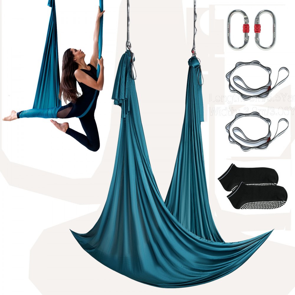 VEVOR Aerial Yoga Hammock & Swing, 5.5 Yards, Aerial Yoga Starter Kit with 100gsm Nylon Fabric, Full Rigging Hardware & Easy Set-up Guide, Antigravity Flying for All Levels Fitness Bodybuilding, Green 