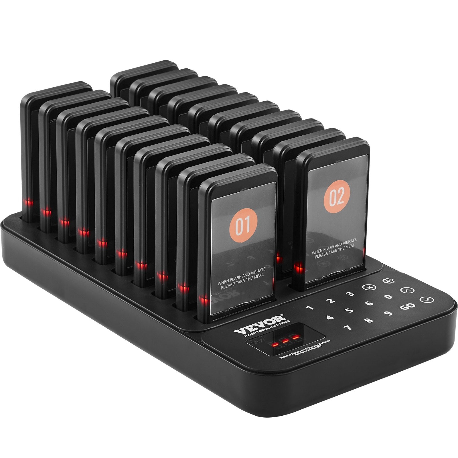 VEVOR Restaurant Pager System, Wireless 400m Long Range Lineup Waiting Queue Signal, Guest Customer Calling Beepers with Vibration & Flashing, 20 Buzzers for Food Truck, Church, Nursery, Hospital 