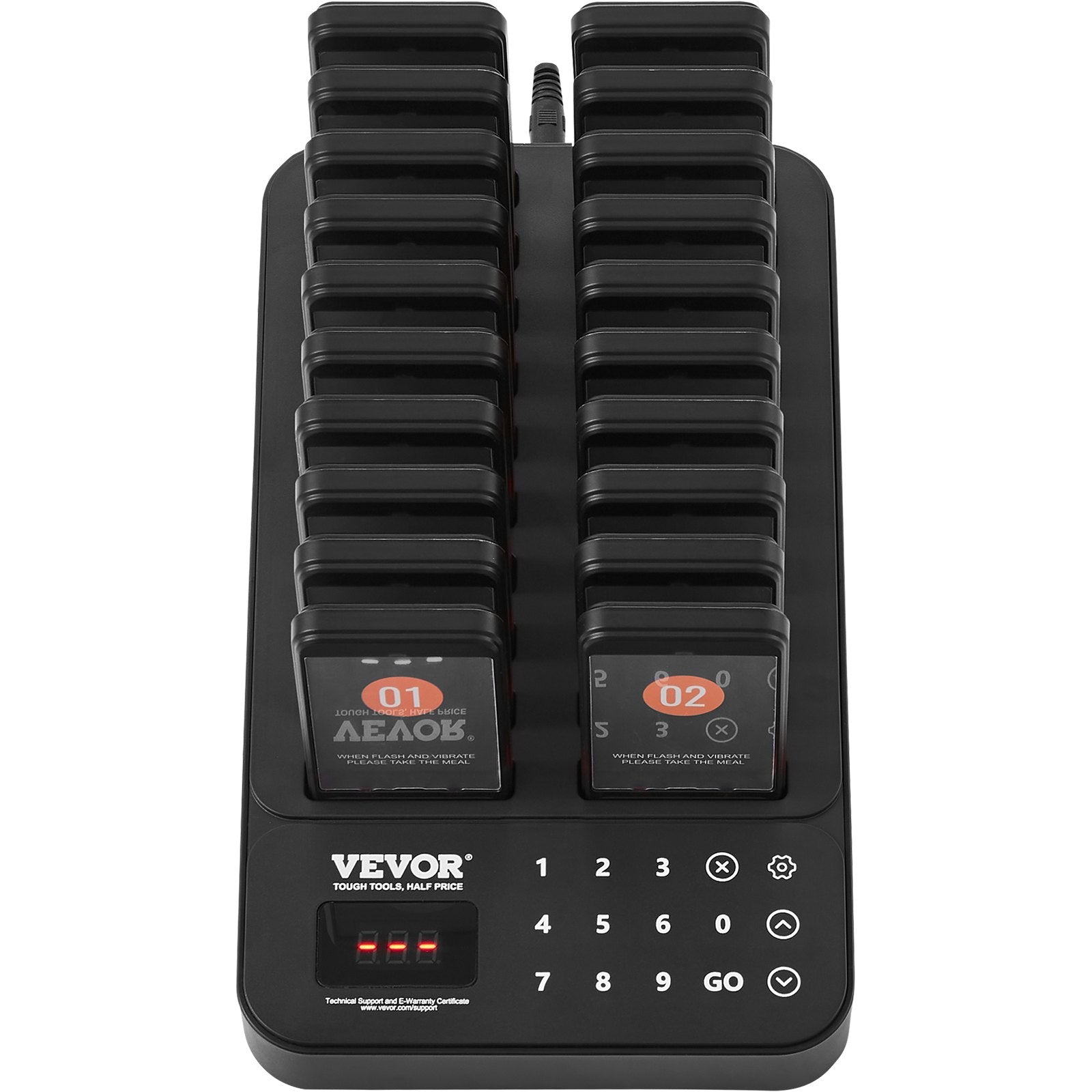 VEVOR Restaurant Pager System, Wireless 400m Long Range Lineup Waiting Queue Signal, Guest Customer Calling Beepers with Vibration & Flashing, 20 Buzzers for Food Truck, Church, Nursery, Hospital 