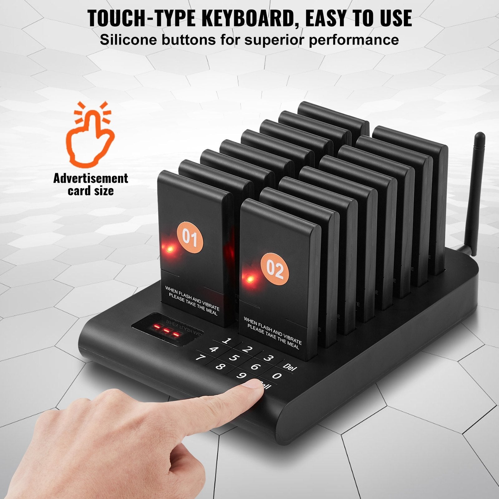 VEVOR Restaurant Pager System, Wireless 500m Long Range Lineup Waiting Queue Signal, Guest Customer Calling Beepers with Vibration & Flashing, 16 Buzzers for Food Truck, Church, Nursery, Hospital 