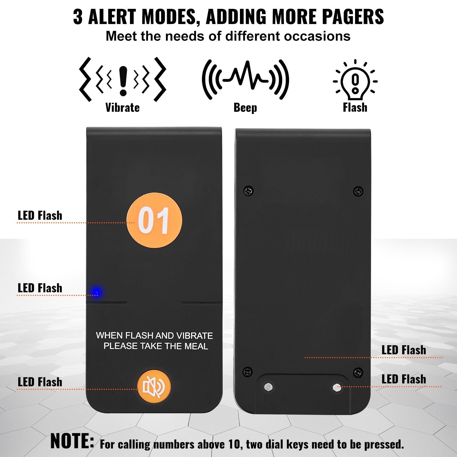 VEVOR Restaurant Pager System, Wireless 500m Long Range Lineup Waiting Queue Signal, Guest Customer Calling Beepers with Vibration & Flashing, 16 Buzzers for Food Truck, Church, Nursery, Hospital 
