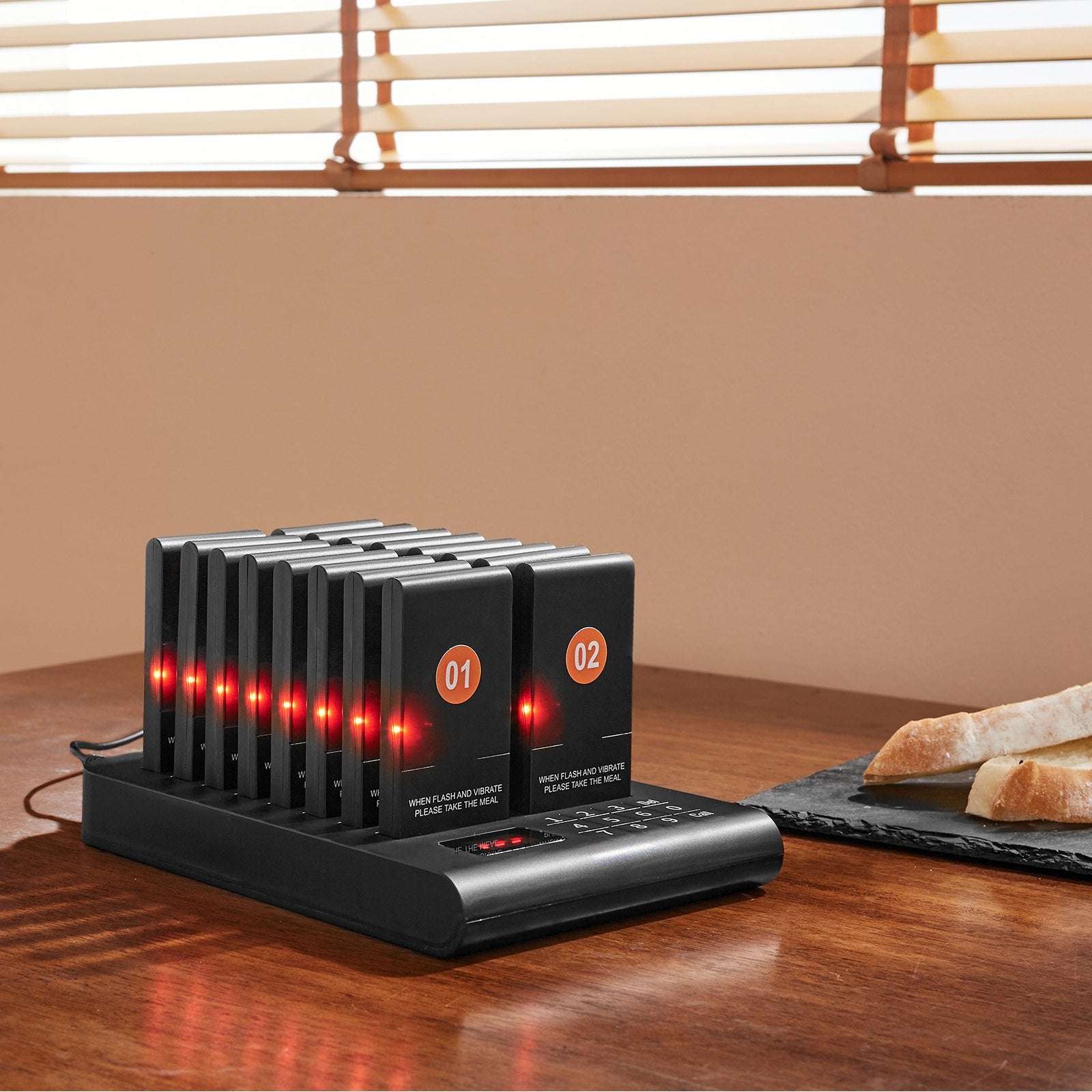 VEVOR Restaurant Pager System, Wireless 500m Long Range Lineup Waiting Queue Signal, Guest Customer Calling Beepers with Vibration & Flashing, 16 Buzzers for Food Truck, Church, Nursery, Hospital 