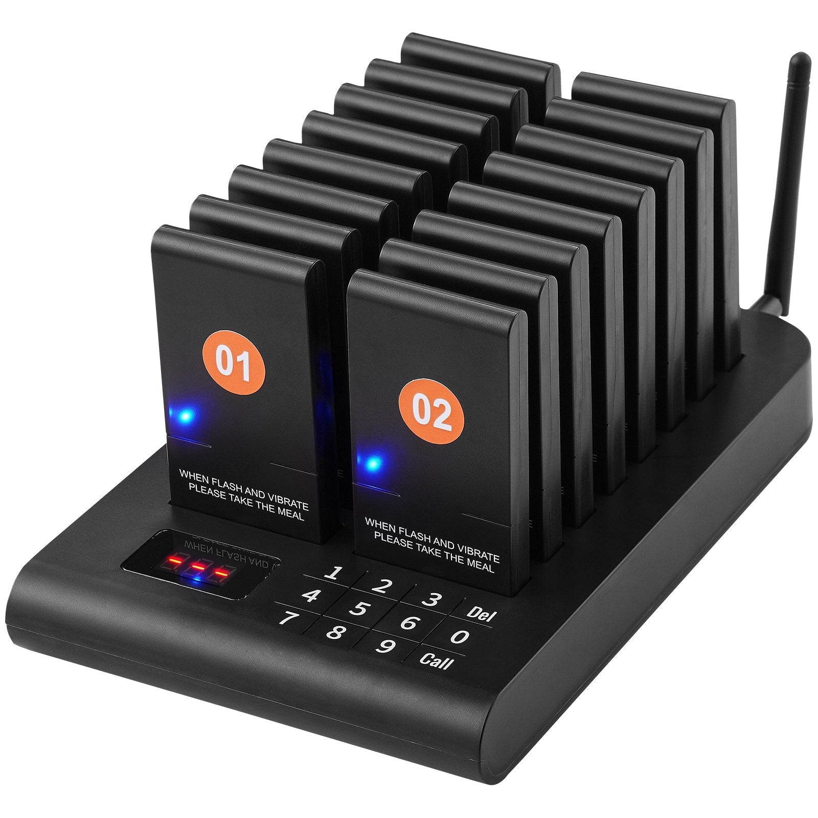 VEVOR Restaurant Pager System, Wireless 500m Long Range Lineup Waiting Queue Signal, Guest Customer Calling Beepers with Vibration & Flashing, 16 Buzzers for Food Truck, Church, Nursery, Hospital 