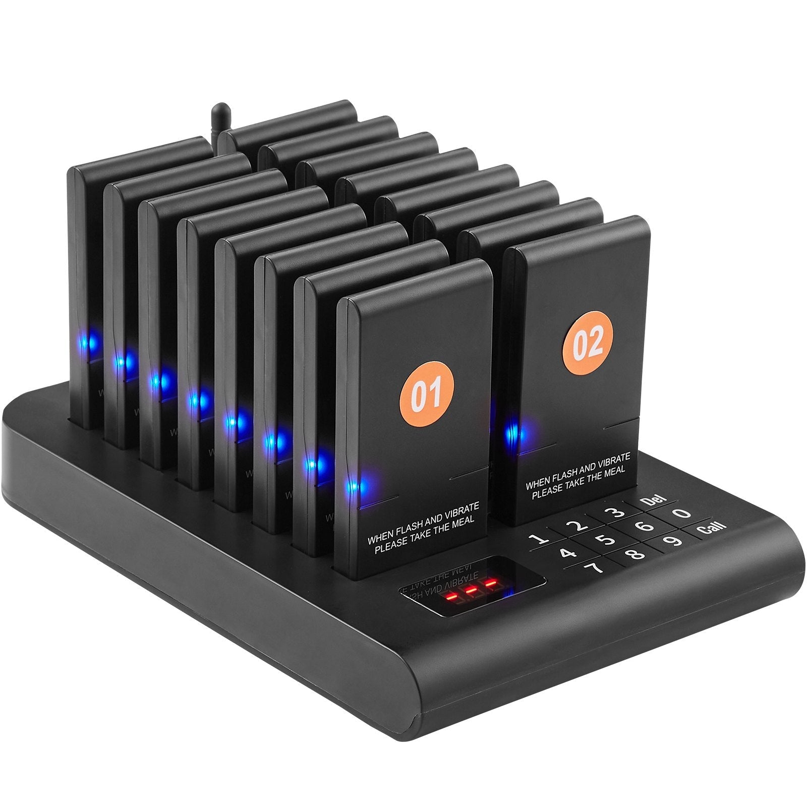 VEVOR Restaurant Pager System, Wireless 500m Long Range Lineup Waiting Queue Signal, Guest Customer Calling Beepers with Vibration & Flashing, 16 Buzzers for Food Truck, Church, Nursery, Hospital 