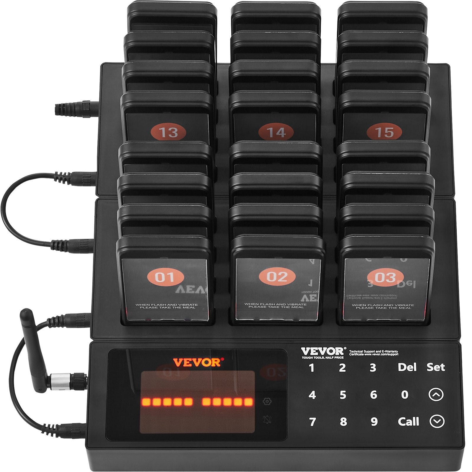 VEVOR Restaurant Pager System, Wireless 400m Long Range Lineup Waiting Queue Signal, Guest Customer Calling Beepers with Vibration & Flashing, 24 Buzzers for Food Truck, Church, Nursery, Hospital 