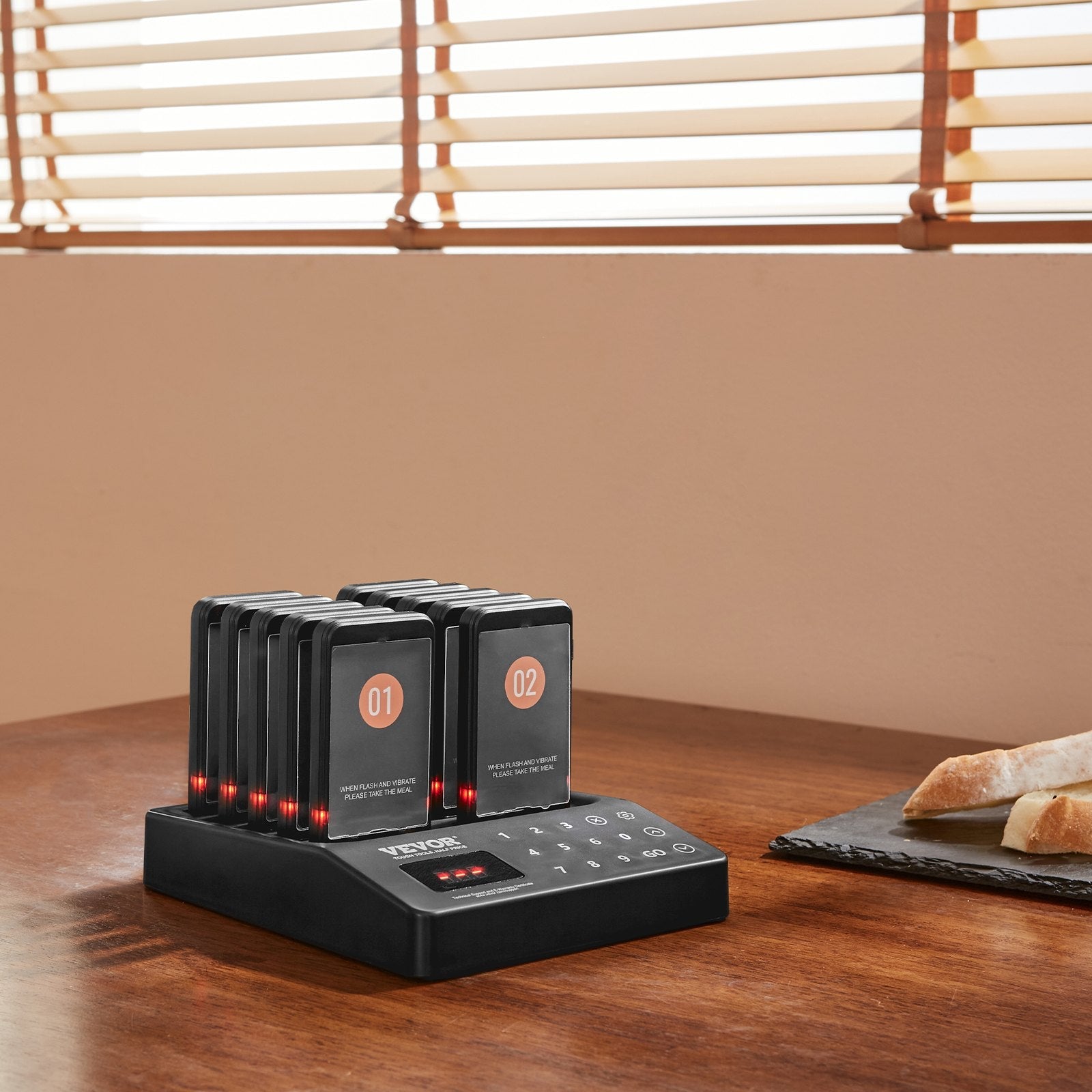VEVOR Restaurant Pager System, Wireless 400m Long Range Lineup Waiting Queue Signal, Guest Customer Calling Beepers with Vibration & Flashing, 10 Buzzers for Food Truck, Church, Nursery, Hospital 