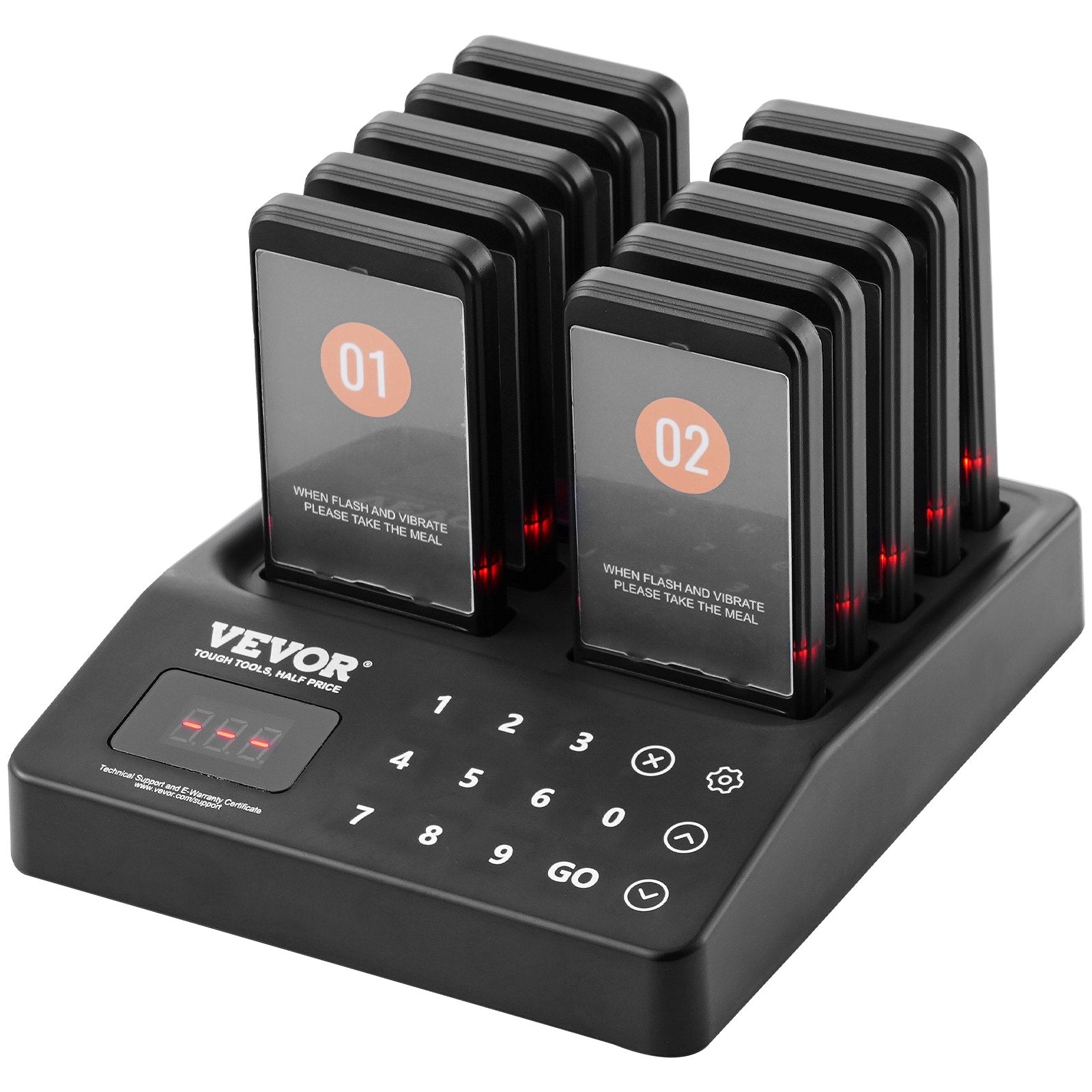 VEVOR Restaurant Pager System, Wireless 400m Long Range Lineup Waiting Queue Signal, Guest Customer Calling Beepers with Vibration & Flashing, 10 Buzzers for Food Truck, Church, Nursery, Hospital 