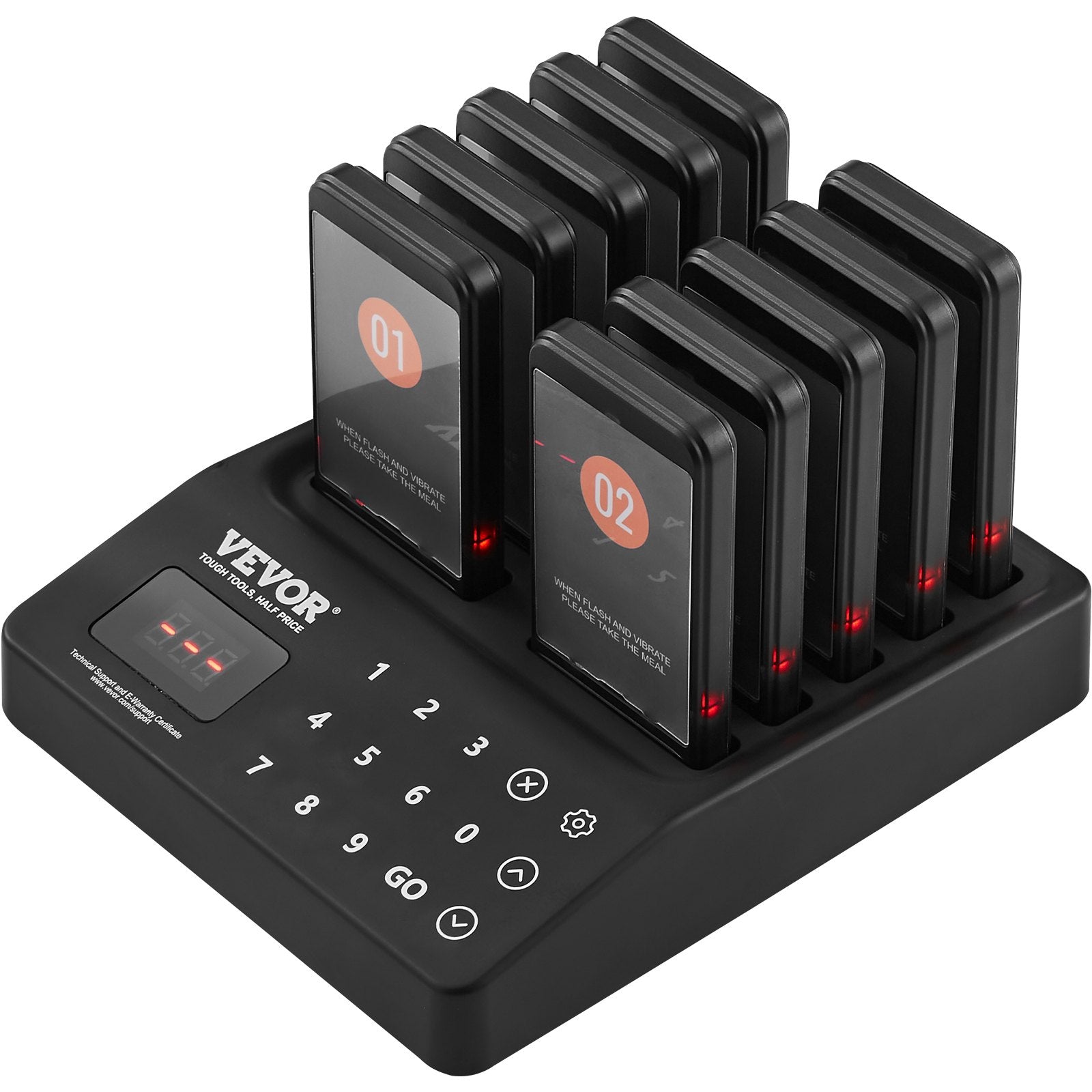 VEVOR Restaurant Pager System, Wireless 400m Long Range Lineup Waiting Queue Signal, Guest Customer Calling Beepers with Vibration & Flashing, 10 Buzzers for Food Truck, Church, Nursery, Hospital 