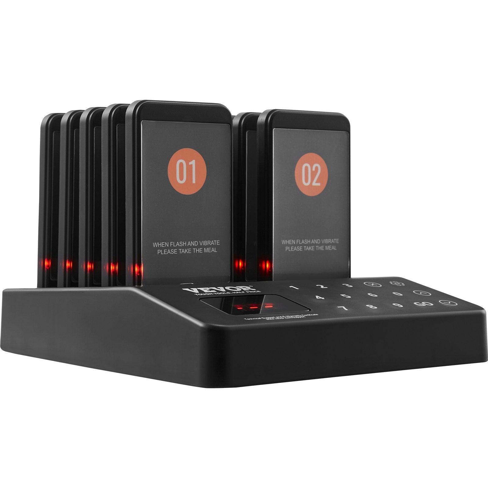 VEVOR Restaurant Pager System, Wireless 400m Long Range Lineup Waiting Queue Signal, Guest Customer Calling Beepers with Vibration & Flashing, 10 Buzzers for Food Truck, Church, Nursery, Hospital 