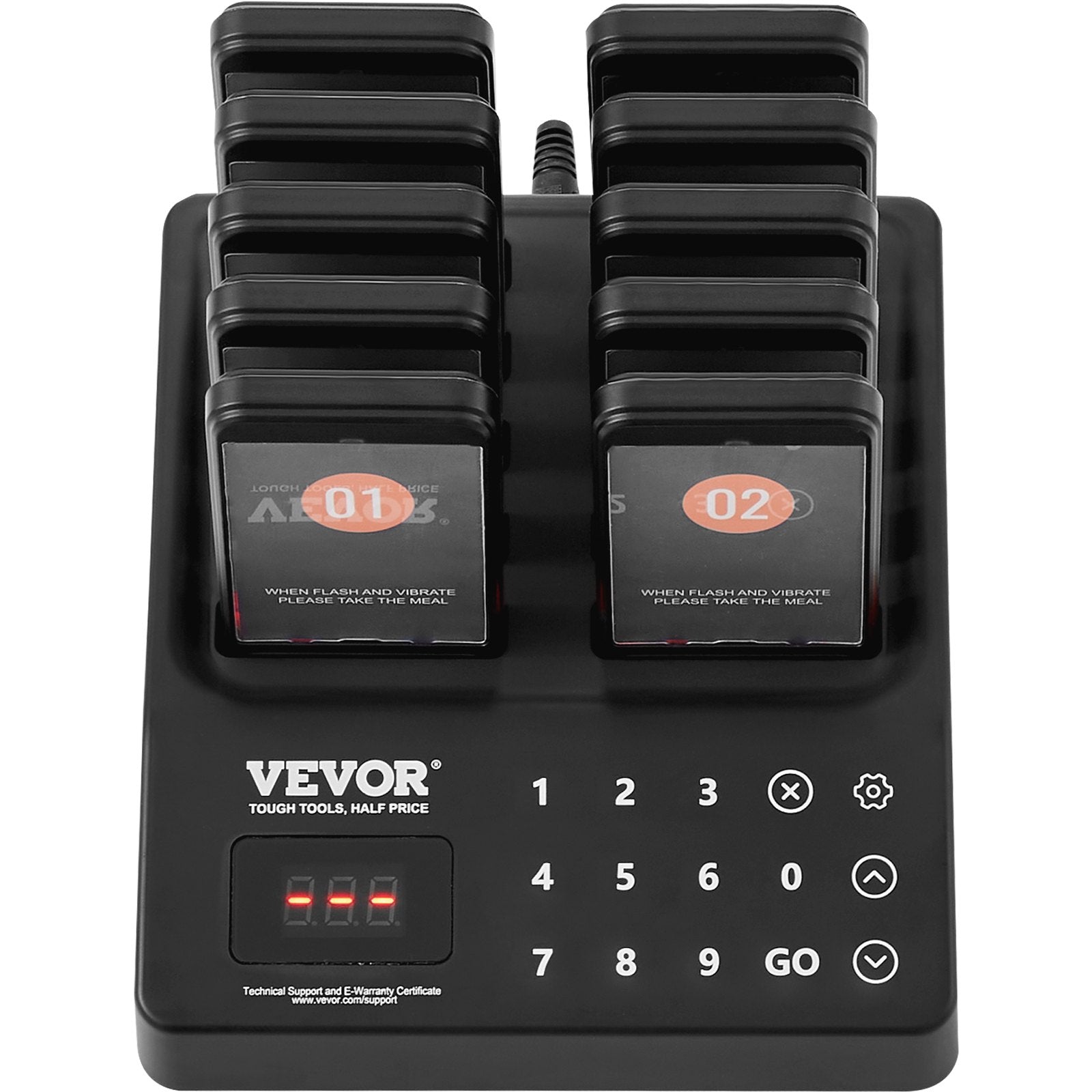 VEVOR Restaurant Pager System, Wireless 400m Long Range Lineup Waiting Queue Signal, Guest Customer Calling Beepers with Vibration & Flashing, 10 Buzzers for Food Truck, Church, Nursery, Hospital 