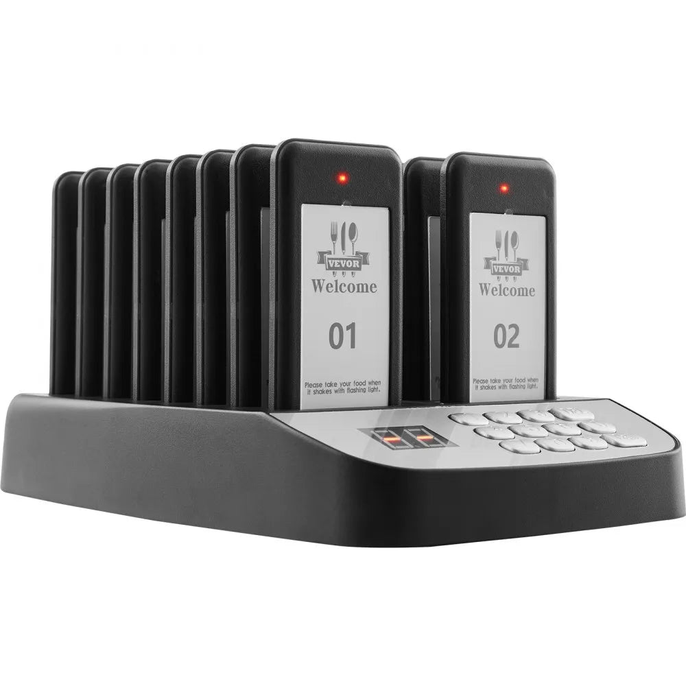 VEVOR Restaurant Pager System, Wireless 500m Long Range Lineup Waiting Queue Signal, Guest Customer Calling Beepers with Vibration & Flashing, 16 Buzzers for Food Truck, Church, Nursery, Hospital