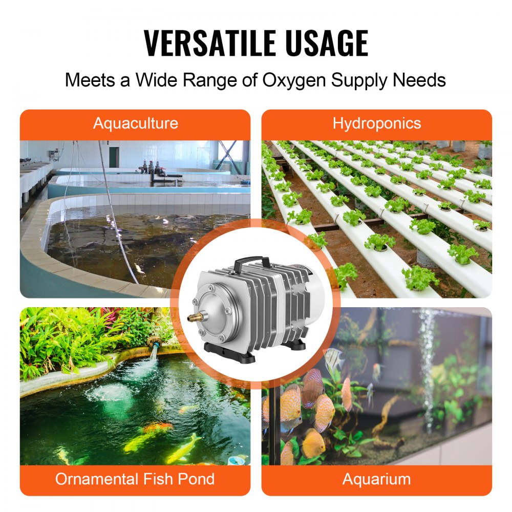 VEVOR Electromagnetic Commercial Air Pump, 50W, 1110 GPH Hydroponic Air Pump with 8-Port Distributor Connecting Hose Check Valves Stainless Steel Diaphragm, for Aquarium, Fish Tank, Pond & Hydroponics 