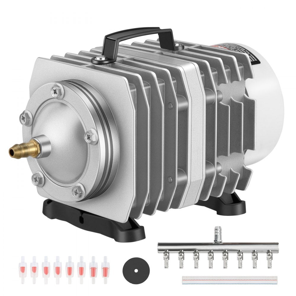VEVOR Electromagnetic Commercial Air Pump, 50W, 1110 GPH Hydroponic Air Pump with 8-Port Distributor Connecting Hose Check Valves Stainless Steel Diaphragm, for Aquarium, Fish Tank, Pond & Hydroponics 