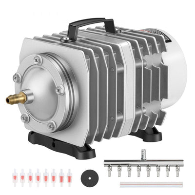 VEVOR Electromagnetic Commercial Air Pump, 50W, 1110 GPH Hydroponic Air Pump with 8-Port Distributor Connecting Hose Check Valves Stainless Steel Diaphragm, for Aquarium, Fish Tank, Pond & Hydroponics 