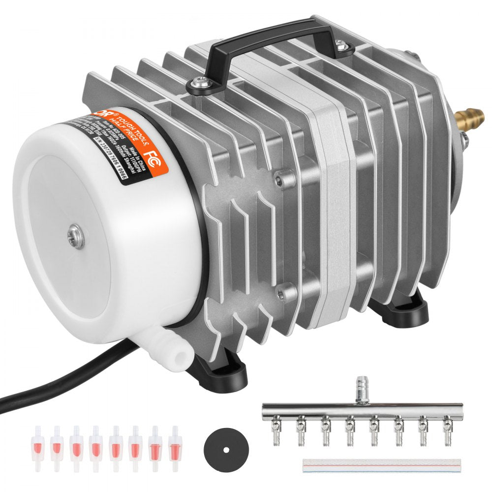 VEVOR Electromagnetic Commercial Air Pump, 50W, 1110 GPH Hydroponic Air Pump with 8-Port Distributor Connecting Hose Check Valves Stainless Steel Diaphragm, for Aquarium, Fish Tank, Pond & Hydroponics 