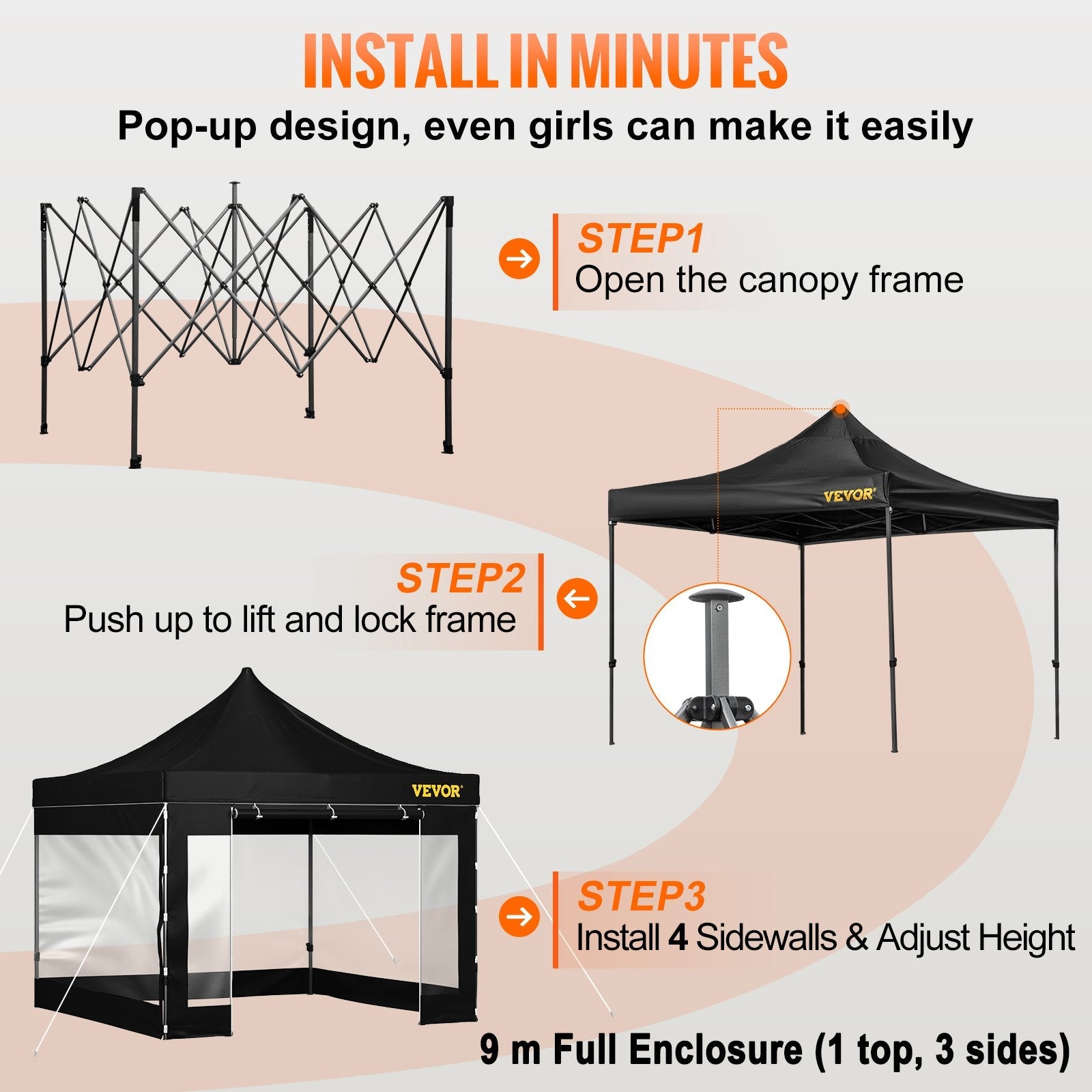 VEVOR Pop Up Canopy Tent, 10 x 10 FT, Outdoor Patio Gazebo Tent with Removable Sidewalls and Wheeled Bag, UV Resistant Waterproof Instant Gazebo Shelter for Party, Garden, Backyard, Black 
