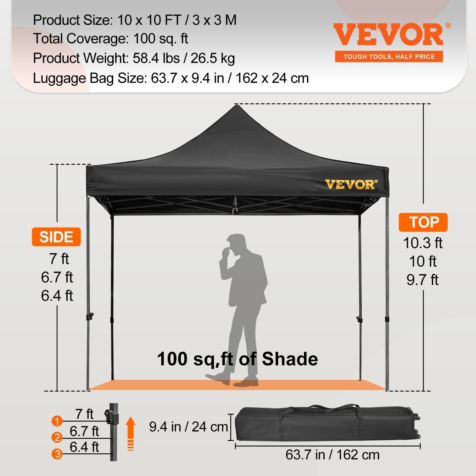 VEVOR Pop Up Canopy Tent, 10 x 10 FT, Outdoor Patio Gazebo Tent with Removable Sidewalls and Wheeled Bag, UV Resistant Waterproof Instant Gazebo Shelter for Party, Garden, Backyard, Black 