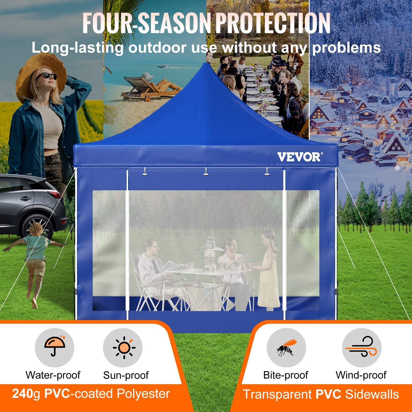 VEVOR 10x10 Pop Up Canopy Tent, Outdoor Canopy with Removable Sidewalls and Wheeled Bag, Instant Portable Shelter, UV-Resistant Waterproof Gazebo Patio Tents for Parties, Camping, Commercial, Blue 
