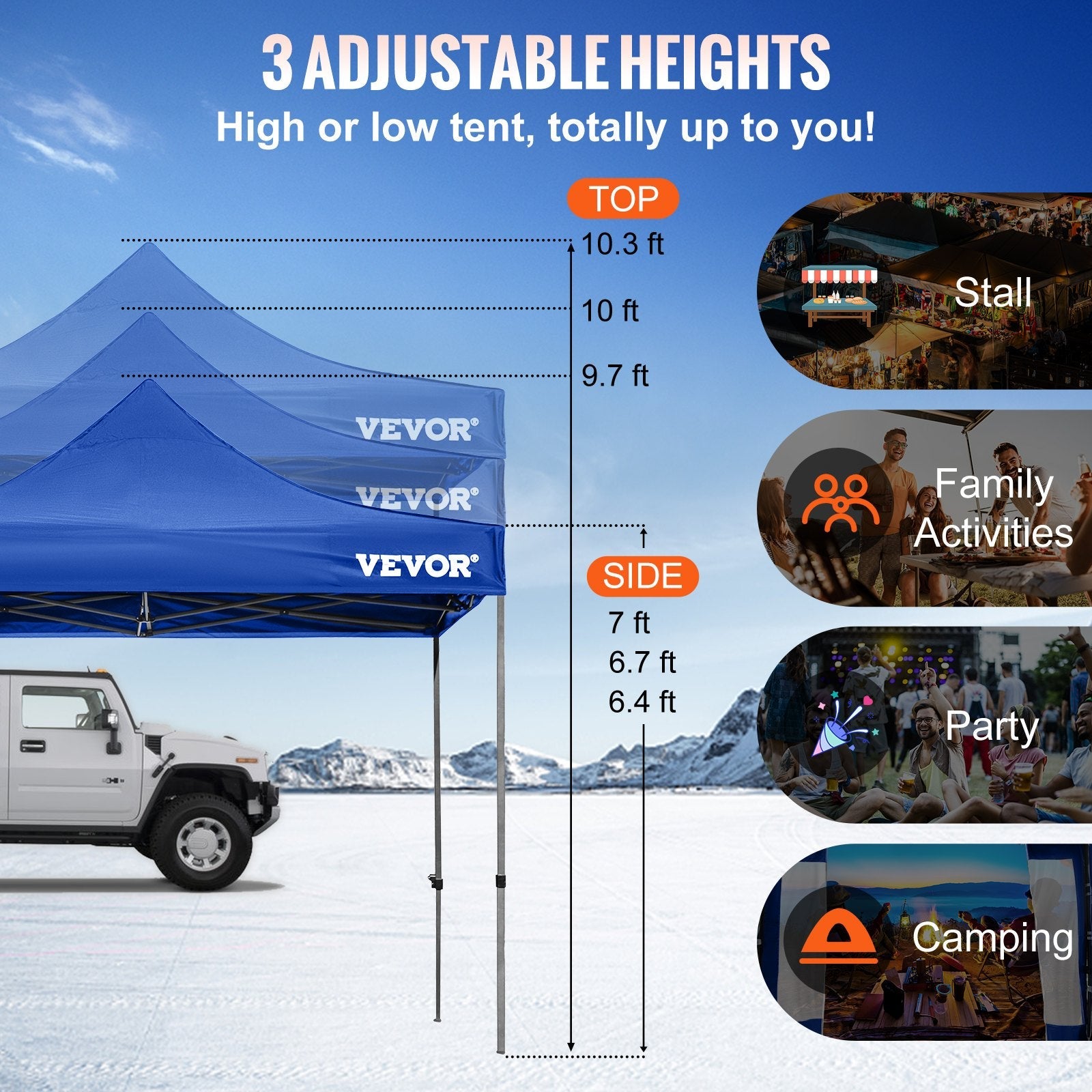 VEVOR 10x10 Pop Up Canopy Tent, Outdoor Canopy with Removable Sidewalls and Wheeled Bag, Instant Portable Shelter, UV-Resistant Waterproof Gazebo Patio Tents for Parties, Camping, Commercial, Blue 
