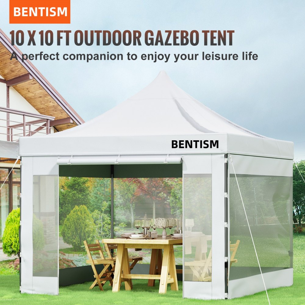 VEVOR 10x10 Pop Up Canopy Tent, Outdoor Canopy with Removable Sidewalls and Wheeled Bag, Instant Portable Shelter, UV-Resistant Waterproof Gazebo Patio Tents for Parties, Camping, Commercial, White 