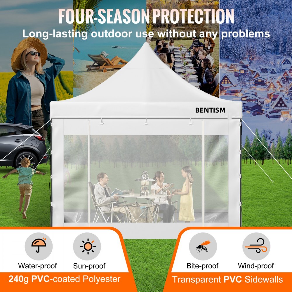 VEVOR 10x10 Pop Up Canopy Tent, Outdoor Canopy with Removable Sidewalls and Wheeled Bag, Instant Portable Shelter, UV-Resistant Waterproof Gazebo Patio Tents for Parties, Camping, Commercial, White 