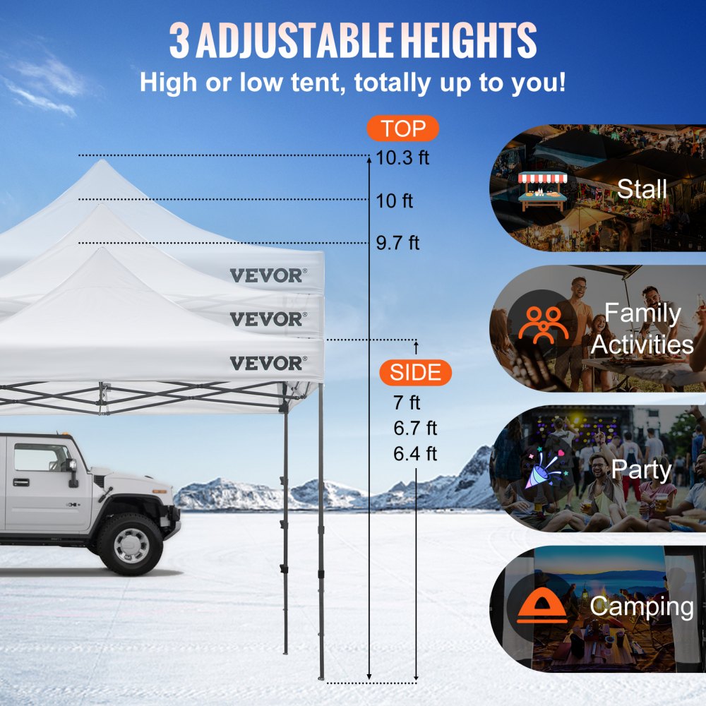 VEVOR 10x10 Pop Up Canopy Tent, Outdoor Canopy with Removable Sidewalls and Wheeled Bag, Instant Portable Shelter, UV-Resistant Waterproof Gazebo Patio Tents for Parties, Camping, Commercial, White 