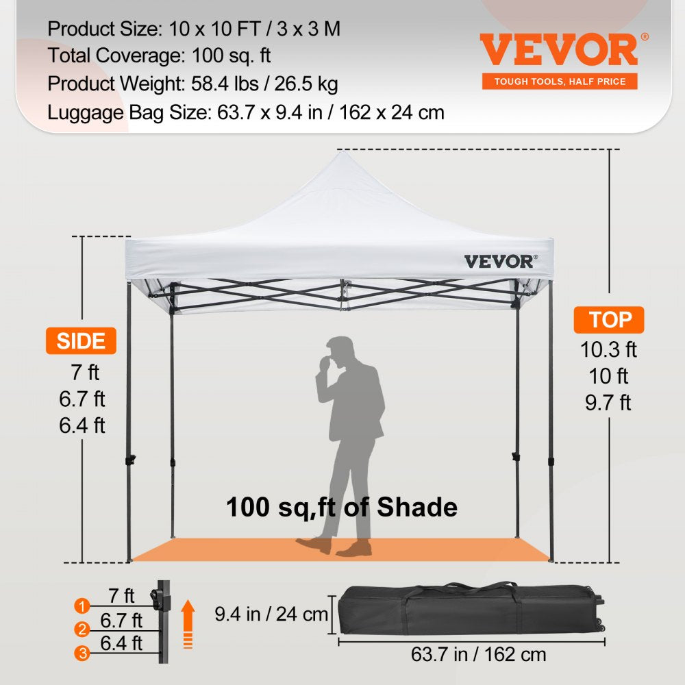VEVOR 10x10 Pop Up Canopy Tent, Outdoor Canopy with Removable Sidewalls and Wheeled Bag, Instant Portable Shelter, UV-Resistant Waterproof Gazebo Patio Tents for Parties, Camping, Commercial, White 
