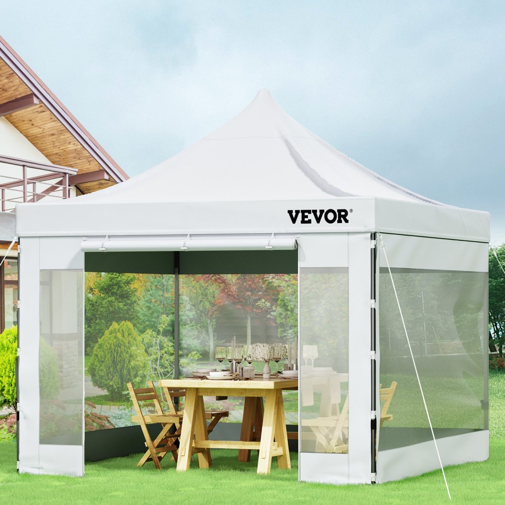 VEVOR 10x10 Pop Up Canopy Tent, Outdoor Canopy with Removable Sidewalls and Wheeled Bag, Instant Portable Shelter, UV-Resistant Waterproof Gazebo Patio Tents for Parties, Camping, Commercial, White 
