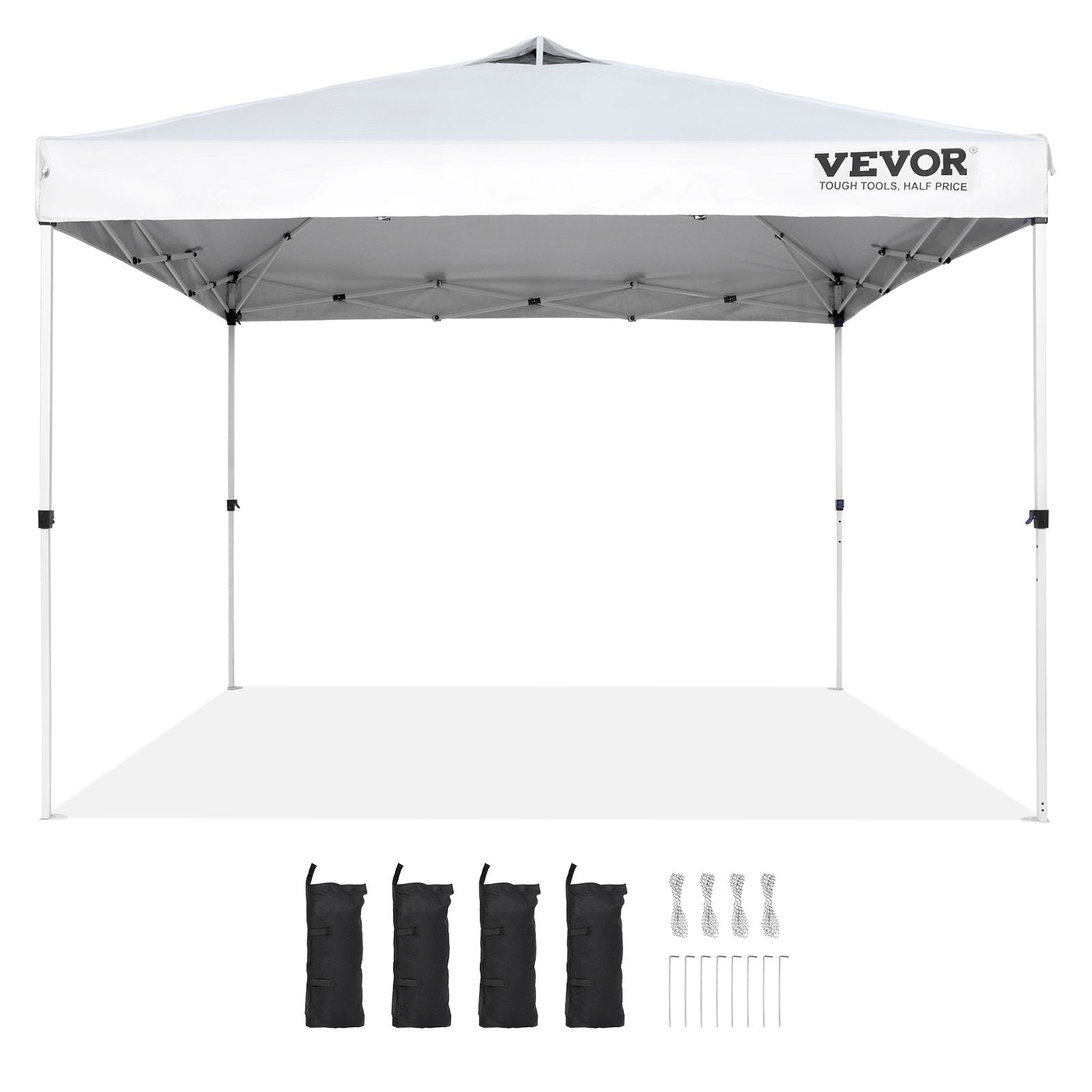 VEVOR Pop Up Canopy Tent, 10 x 10 ft, 250 D PU Silver Coated Tarp, with Portable Roller Bag and 4 Sandbags, Waterproof and Sun Shelter Gazebo for Outdoor Party, Camping, Commercial Events, White 