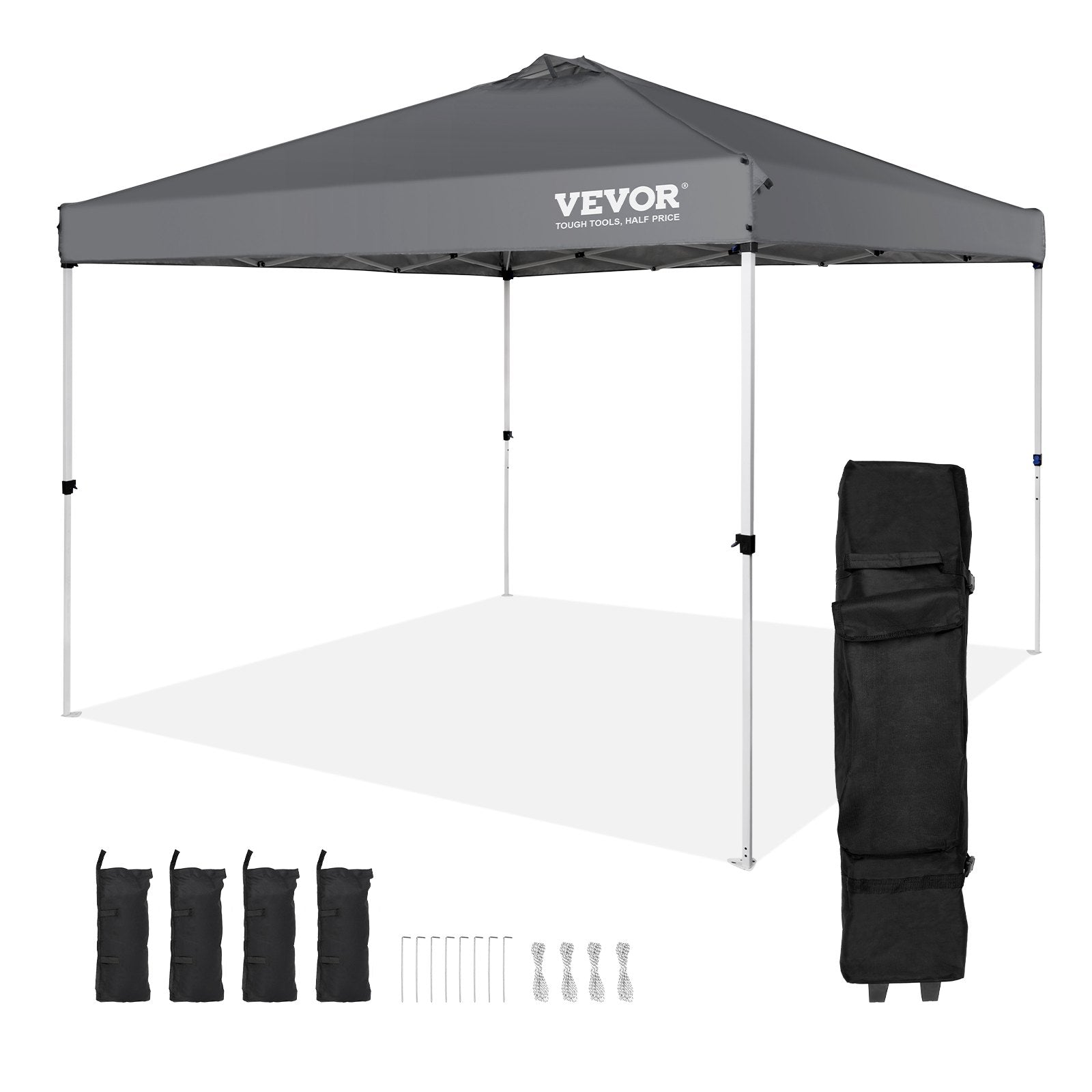 VEVOR Pop Up Canopy Tent, 10 x 10 ft, 250 D PU Silver Coated Tarp, with Portable Roller Bag and 4 Sandbags, Waterproof and Sun Shelter Gazebo for Outdoor Party, Camping, Commercial Events, Dark Gray 