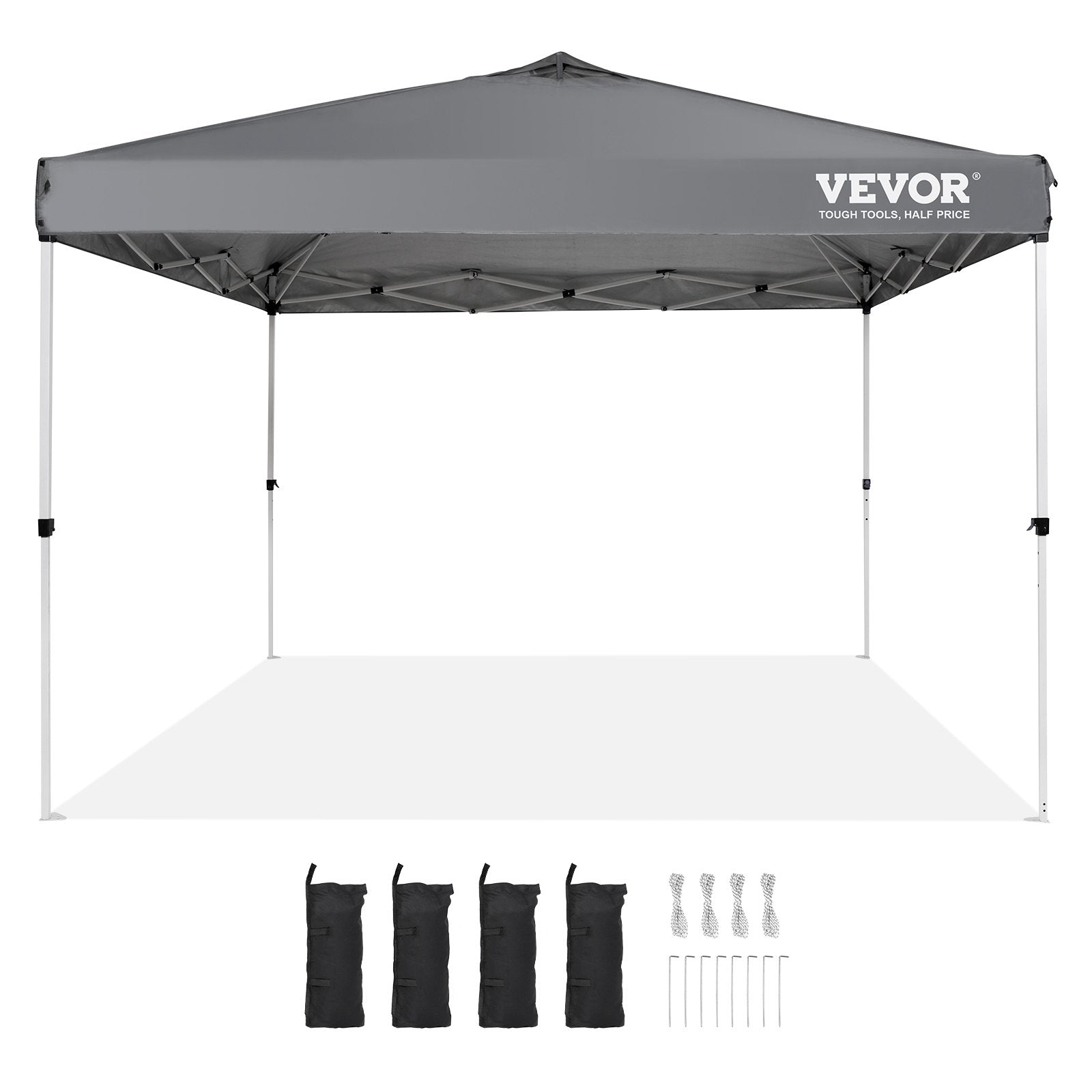 VEVOR Pop Up Canopy Tent, 10 x 10 ft, 250 D PU Silver Coated Tarp, with Portable Roller Bag and 4 Sandbags, Waterproof and Sun Shelter Gazebo for Outdoor Party, Camping, Commercial Events, Dark Gray 