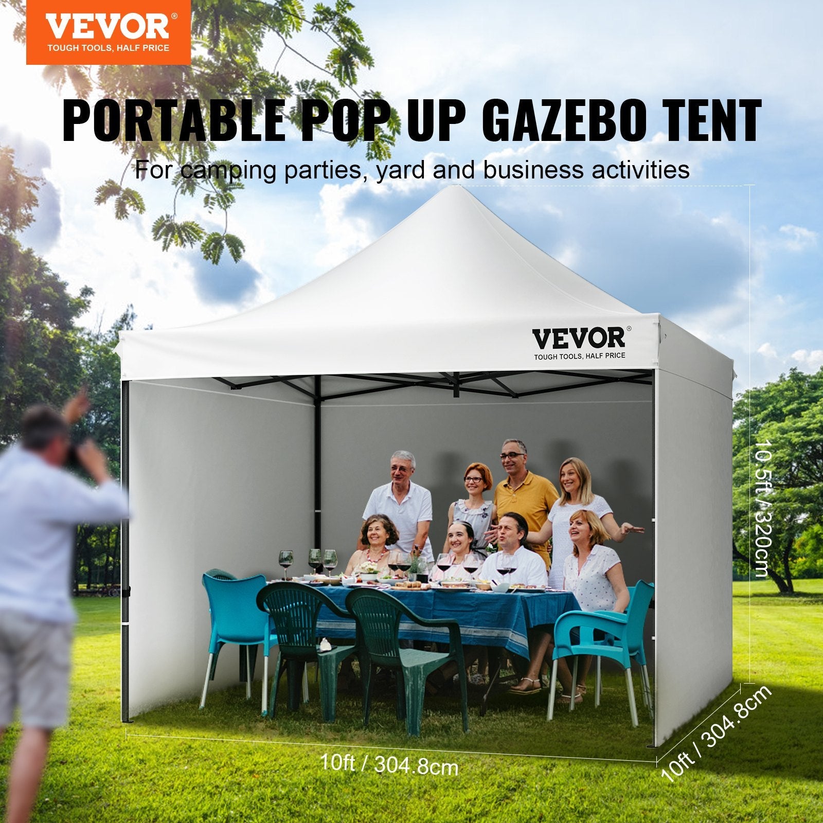 VEVOR 10x10 Pop up Canopy with Removable Sidewalls, Instant Canopies Portable Gazebo with Wheeled Bag, UV Resistant Waterproof, Enclosed Canopy Tent for Outdoor Events, Patio, Backyard, Party, Camping 