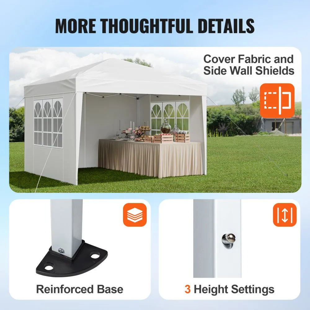 10 x 10 FT Pop Up Canopy with 3 Sidewalls & 2 Windows – Instant Height Adjustable Outdoor Gazebo Tent