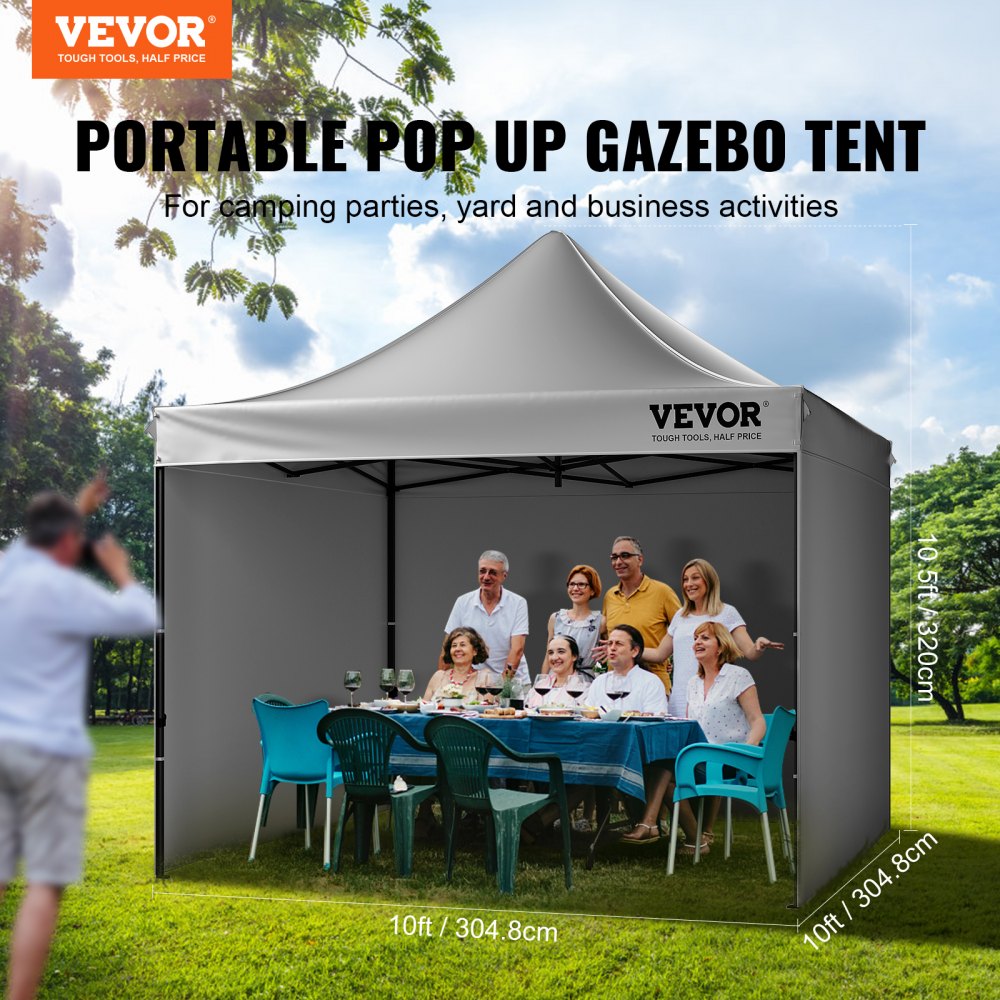 VEVOR 10x10FT Pop up Canopy with Removable Sidewalls, Instant Canopies Portable Gazebo & Wheeled Bag, UV Resistant Waterproof, Enclosed Canopy Tent for Outdoor Events, Patio, Backyard, Party, Camping 