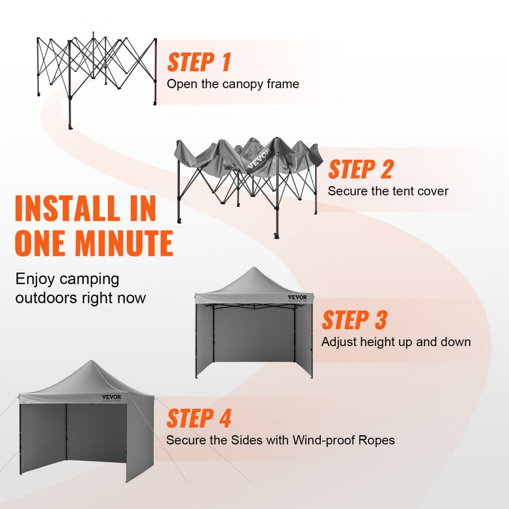 VEVOR 10x10FT Pop up Canopy with Removable Sidewalls, Instant Canopies Portable Gazebo & Wheeled Bag, UV Resistant Waterproof, Enclosed Canopy Tent for Outdoor Events, Patio, Backyard, Party, Camping 