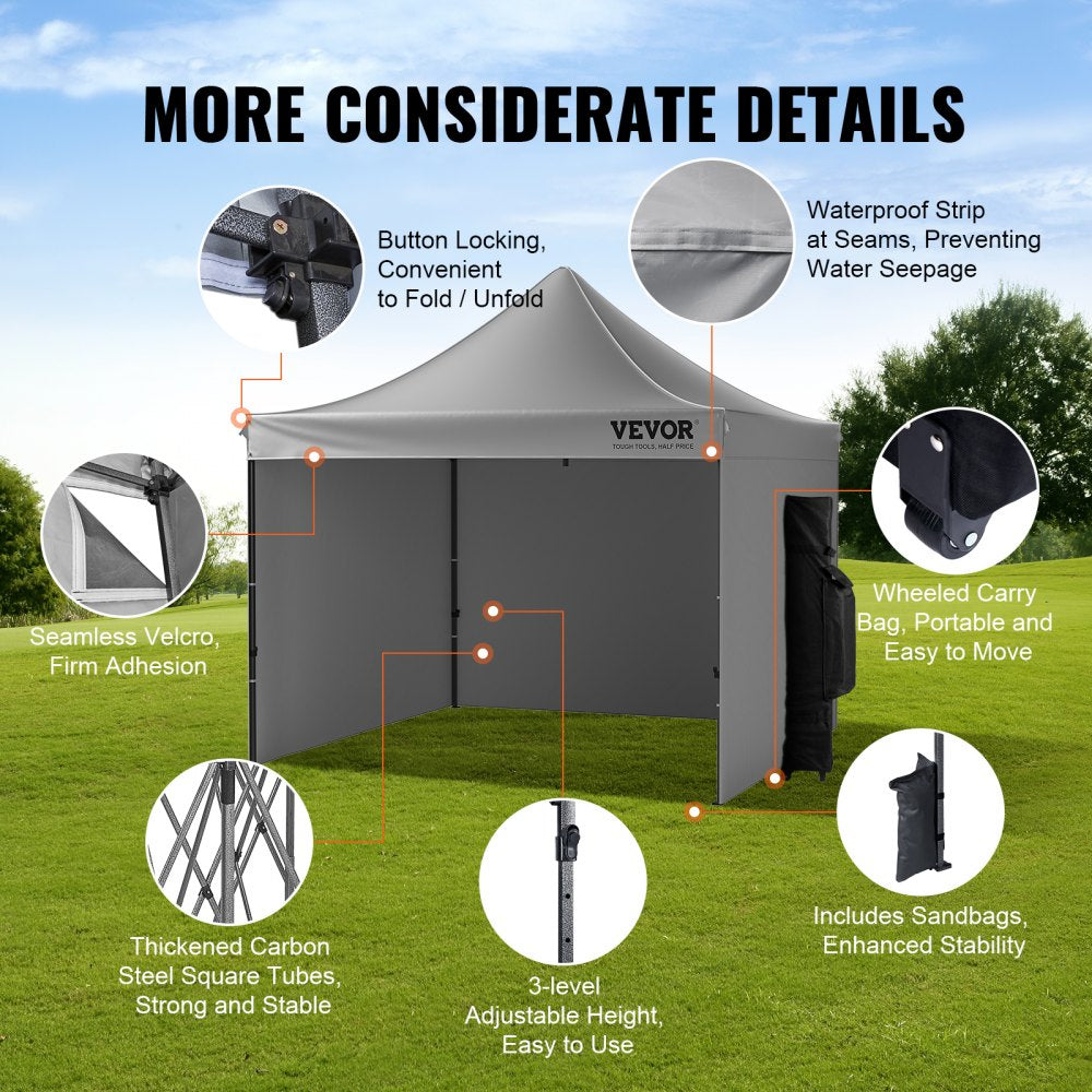 VEVOR 10x10FT Pop up Canopy with Removable Sidewalls, Instant Canopies Portable Gazebo & Wheeled Bag, UV Resistant Waterproof, Enclosed Canopy Tent for Outdoor Events, Patio, Backyard, Party, Camping 