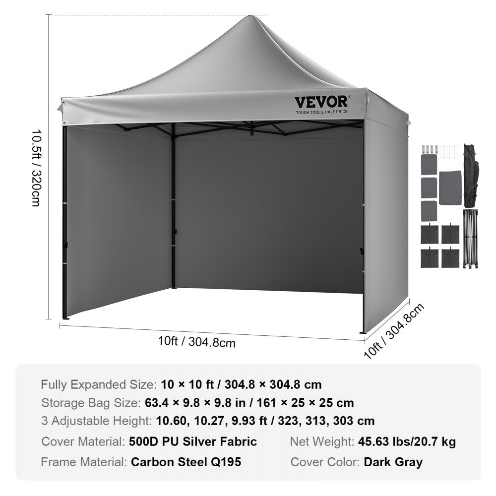 VEVOR 10x10FT Pop up Canopy with Removable Sidewalls, Instant Canopies Portable Gazebo & Wheeled Bag, UV Resistant Waterproof, Enclosed Canopy Tent for Outdoor Events, Patio, Backyard, Party, Camping 