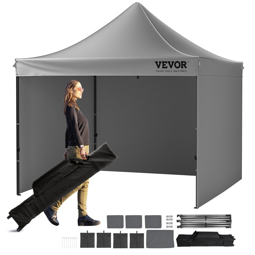 VEVOR 10x10FT Pop up Canopy with Removable Sidewalls, Instant Canopies Portable Gazebo & Wheeled Bag, UV Resistant Waterproof, Enclosed Canopy Tent for Outdoor Events, Patio, Backyard, Party, Camping 