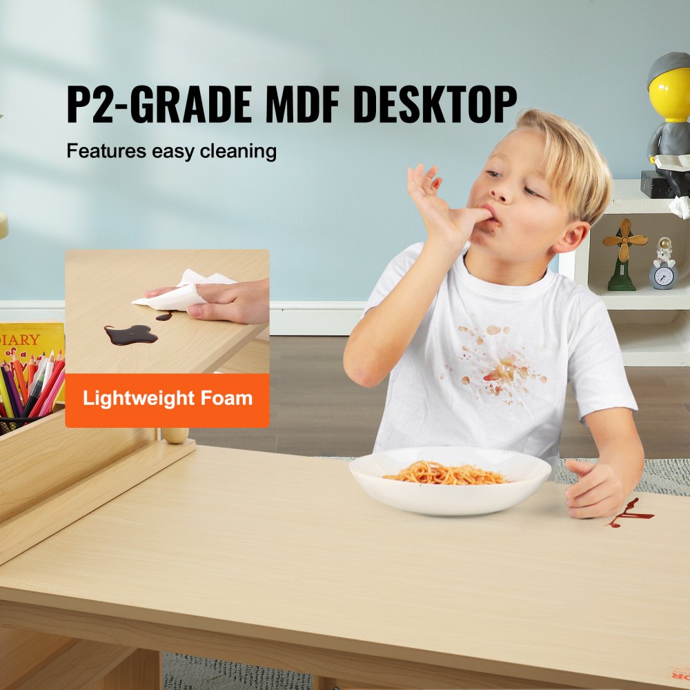 VEVOR Kids Art Table and 2 Chairs, 2-in-1 Toddler Craft and Play Activity Table, Wood Toddler Table and Chair Set with A Cabinet for Art, Craft, Reading, Learning 