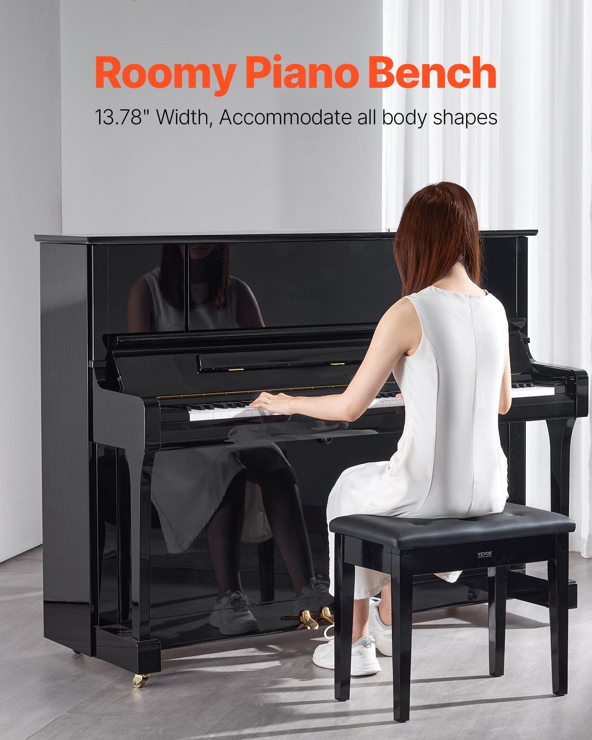 Piano Keyboard Bench Storage Padded Cushion Seat Wooden Vanity Bookcase Stool 