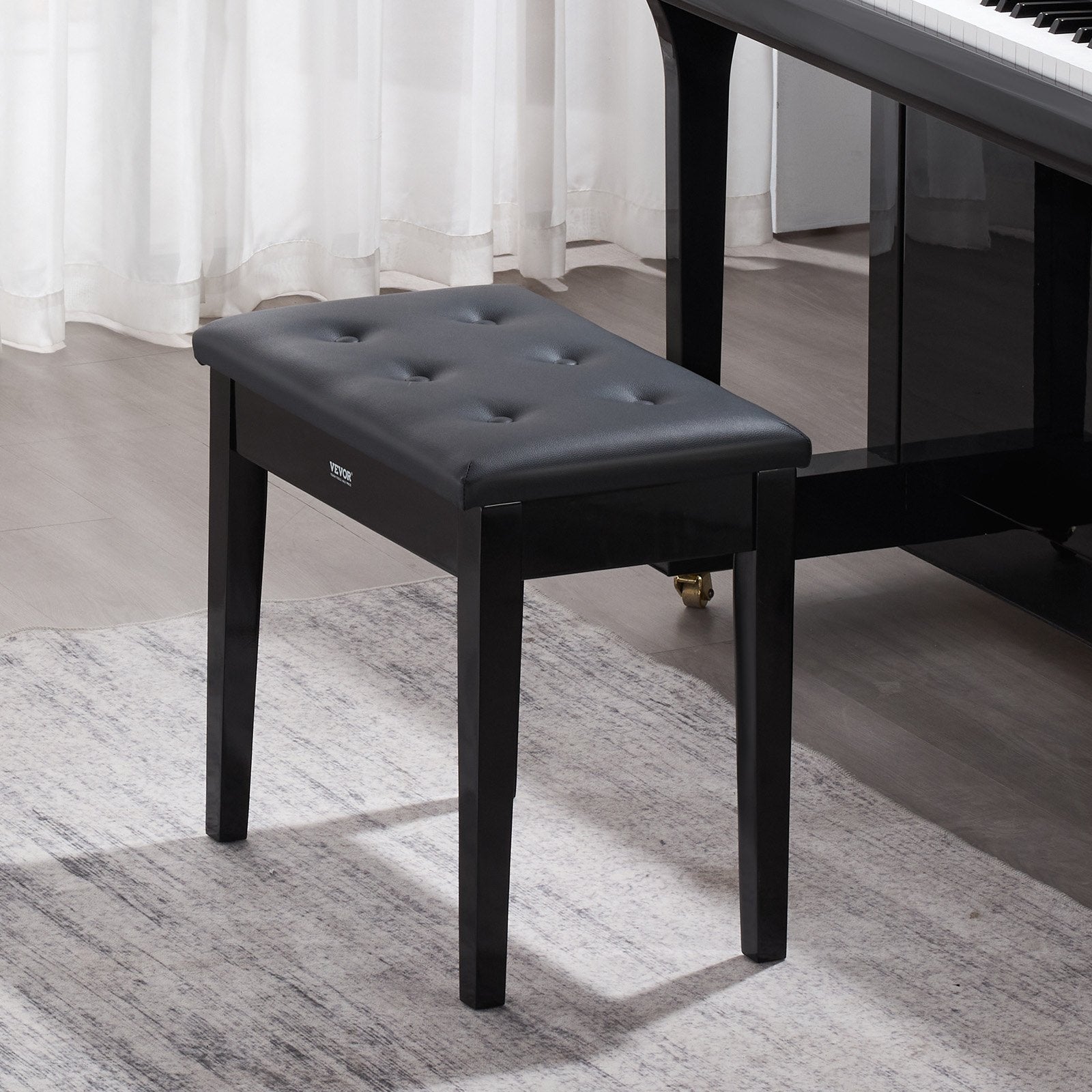 Piano Keyboard Bench Storage Padded Cushion Seat Wooden Vanity Bookcase Stool 