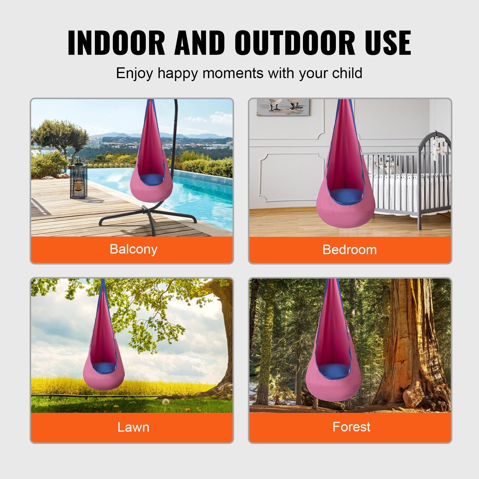 VEVOR Kids Pod Swing Seat, Hanging Hammock Chair with LED Lights Strings, Inflatable Cushion, Sensory Pod Swing Chair for Kids Indoor and Outdoor Hanging Chair, 100% Cotton Loading Capacity 120 lbs 