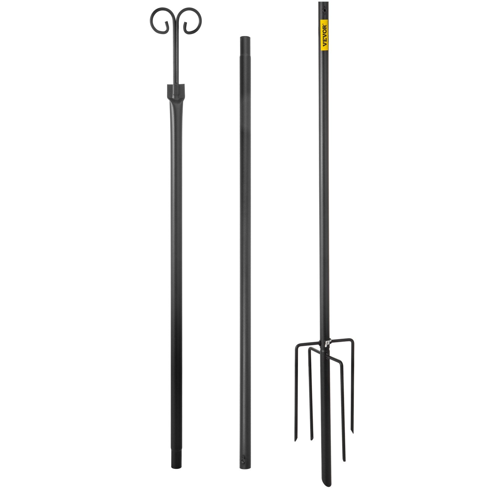 VEVOR String Light Poles, 2 Pack 9.7 FT, Outdoor Powder Coated Steel Lamp Post with Hooks to Hang Lantern and Flags, Decorate Garden, Backyard, Patio, Deck, for Party and Wedding, Black 