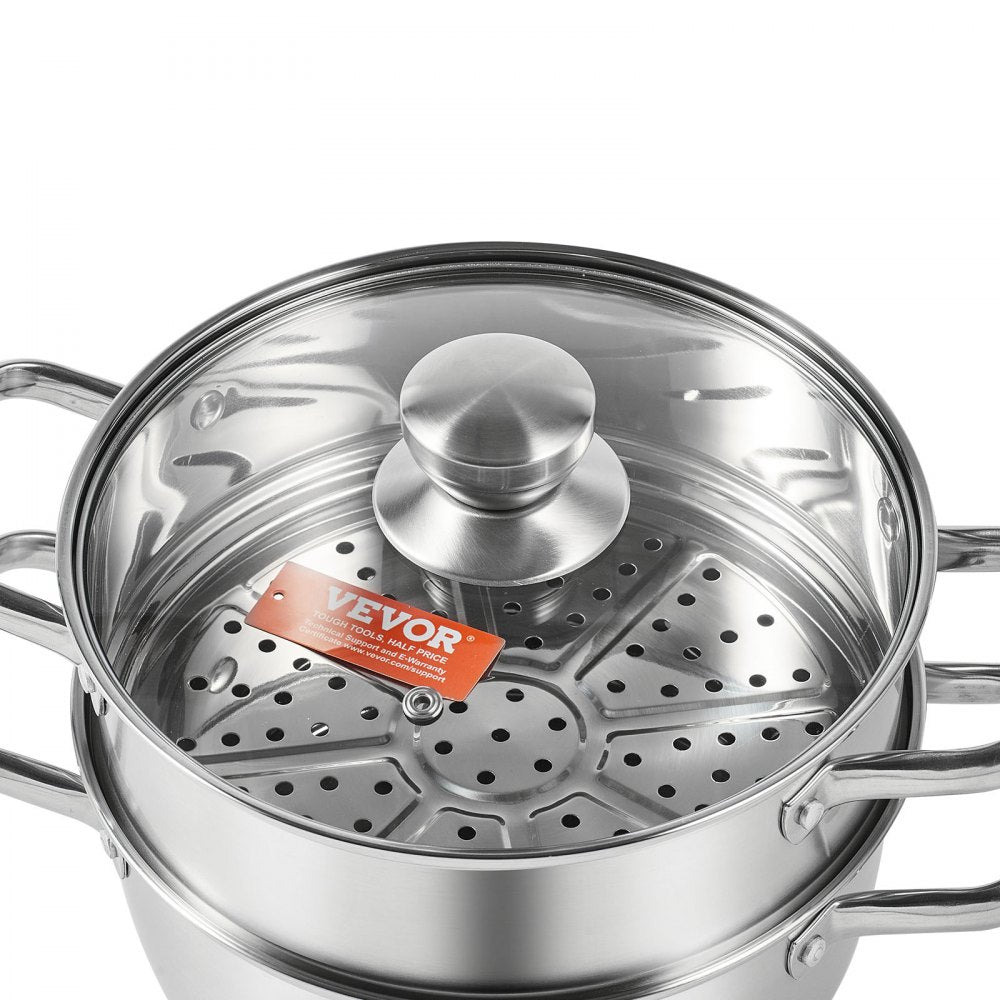VEVOR Steamer Pot, 8.66in/22cm Steamer Pot for Cooking with 3QT Stock Pot and Vegetable Steamer, Large Capacity Stainless Steel Food Steamer Cookware with Lid for Gas Electric Induction Grill Stove 