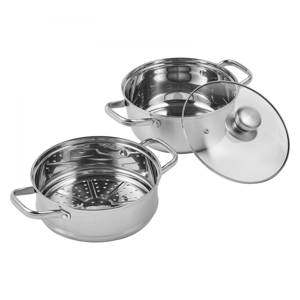 VEVOR Steamer Pot, 8.66in/22cm Steamer Pot for Cooking with 3QT Stock Pot and Vegetable Steamer, Large Capacity Stainless Steel Food Steamer Cookware with Lid for Gas Electric Induction Grill Stove 