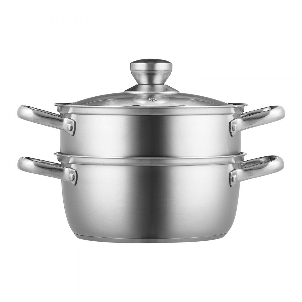 VEVOR Steamer Pot, 8.66in/22cm Steamer Pot for Cooking with 3QT Stock Pot and Vegetable Steamer, Large Capacity Stainless Steel Food Steamer Cookware with Lid for Gas Electric Induction Grill Stove 
