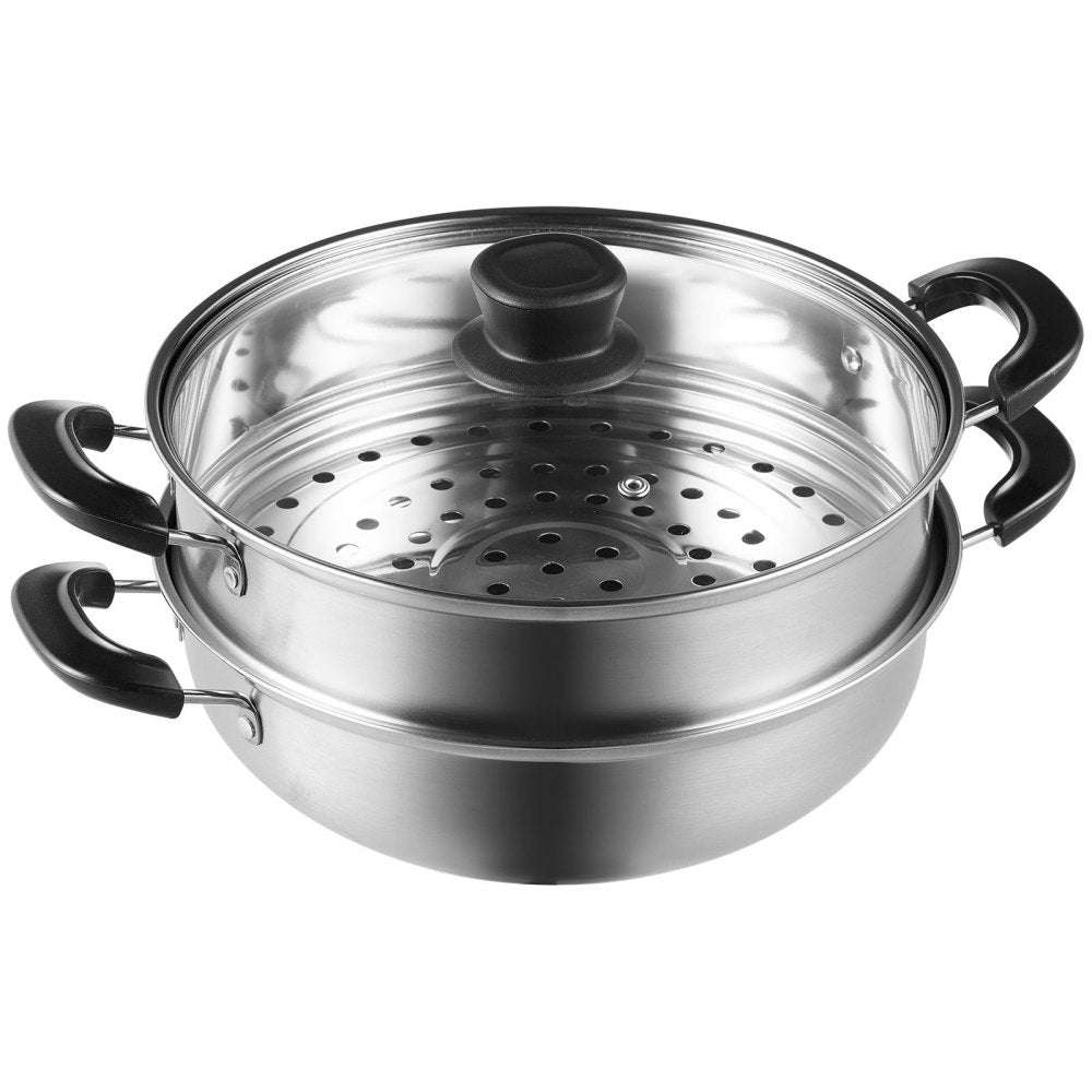 VEVOR Steamer Pot, 11in/28cm Steamer Pot for Cooking with 3QT Stock Pot and Vegetable Steamer, Food-Grade 304 Stainless Steel Food Steamer Cookware with Lid for Gas Electric Induction Grill Stove 