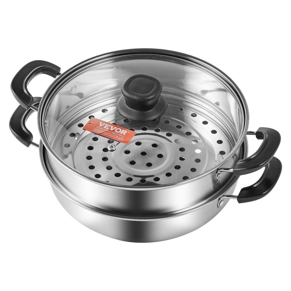 VEVOR Steamer Pot, 11in/28cm Steamer Pot for Cooking with 3QT Stock Pot and Vegetable Steamer, Food-Grade 304 Stainless Steel Food Steamer Cookware with Lid for Gas Electric Induction Grill Stove 