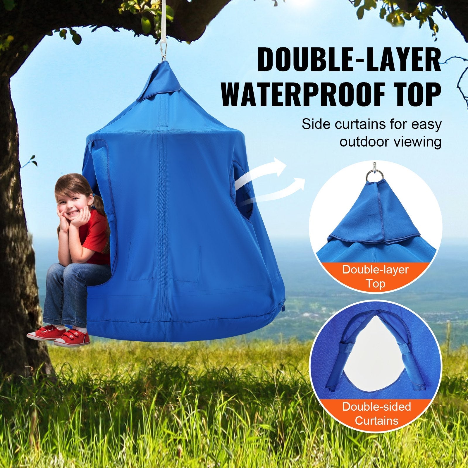 VEVOR Hanging Tree Tent, 330 LBS Capacity Hanging Tent Swing for Indoor and Outdoor Hammock Sensory Swing Chair w/LED Lights String, Inflatable Base, Ceiling Swing Pod Play Tent for Kids & Adults 