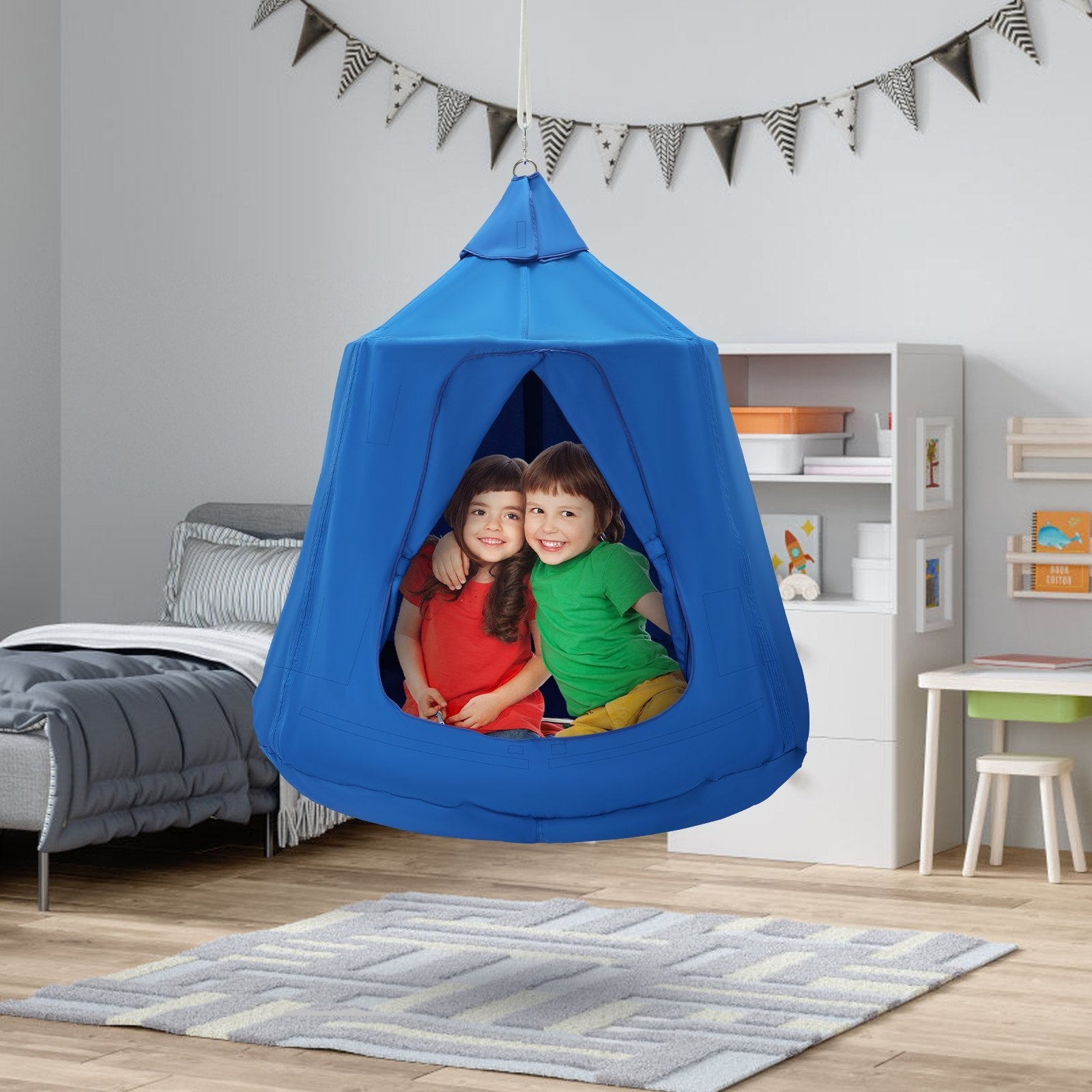VEVOR Hanging Tree Tent, 330 LBS Capacity Hanging Tent Swing for Indoor and Outdoor Hammock Sensory Swing Chair w/LED Lights String, Inflatable Base, Ceiling Swing Pod Play Tent for Kids & Adults 